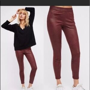 FREE PEOPLE VEGAN FAUX SUEDE BURGUNDY LEGGINGS. 26